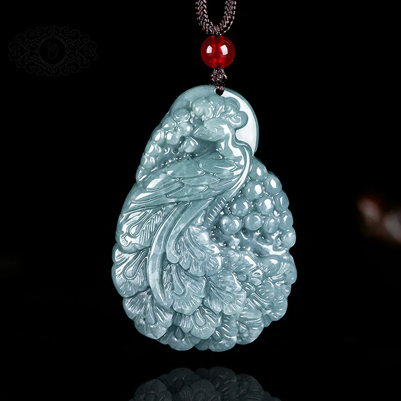 

Mythical Peacock Elegance: Serene Green Jade Pendant with Artisan Feather Carving, Vintage Inspired Necklace Jewelry