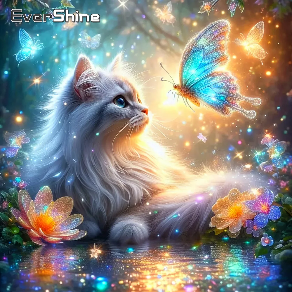 

Evershine Diamond Embroidery Animal Art Full Drill Square Painting Cat Rhinestones Picture Mosaic Butterfly Home Decoration