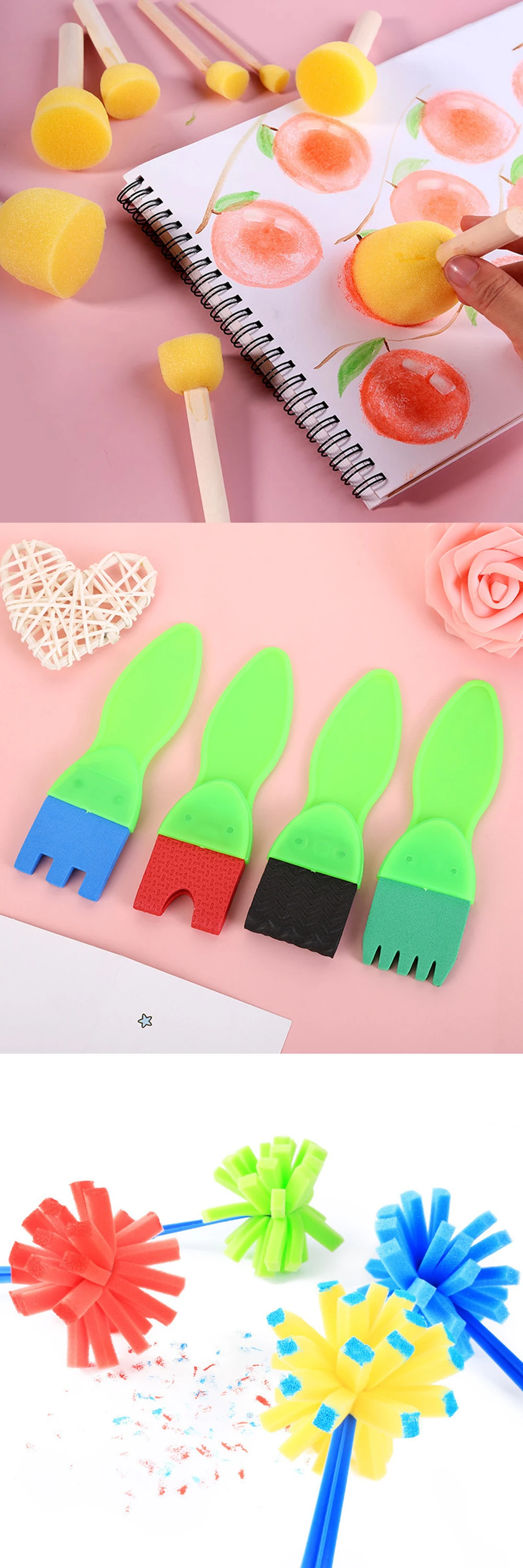 12-48PCS Schwamm Stempel Pinsel Bunte Verschiedene Form Malerei Werkzeuge Geometrische Runde Herz Kreative Rollen Artclass Schreibwaren ZYF – Detail 2
