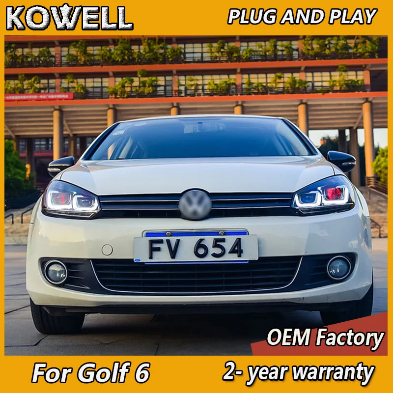 تصفيف السيارة لشركة فولكس فاجن جولف 6 كشافات ل MK6 المصباح R20 المصابيح الأمامية DRL بدوره إشارة منخفضة عالية شعاع العارض عدسة