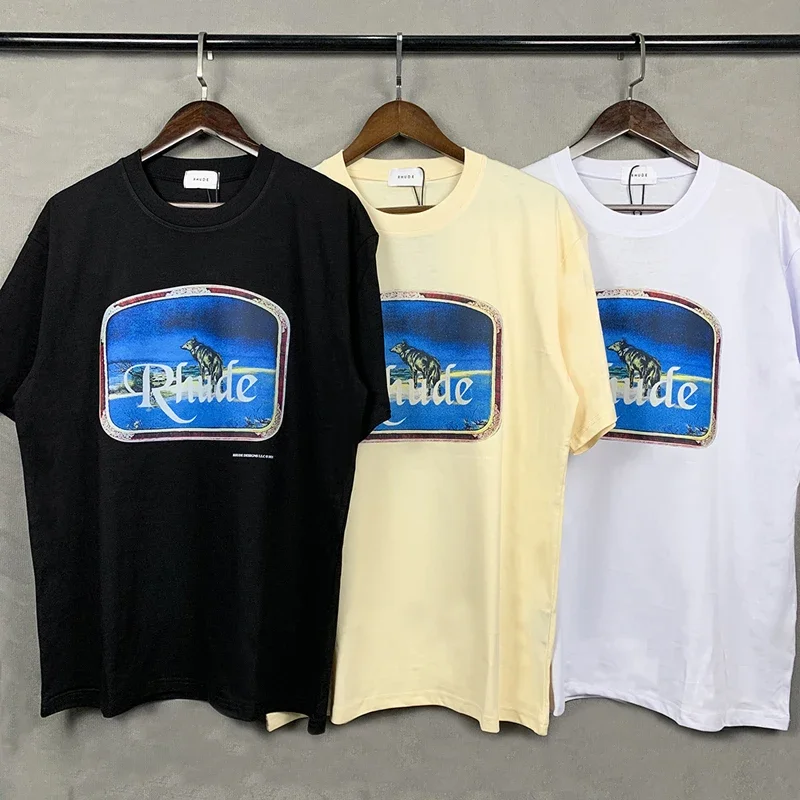 

Fashionable Hip Hop Men's Women's Loose Rhude Short Sleeved New Summer High Street American Style T-Shirt Stock