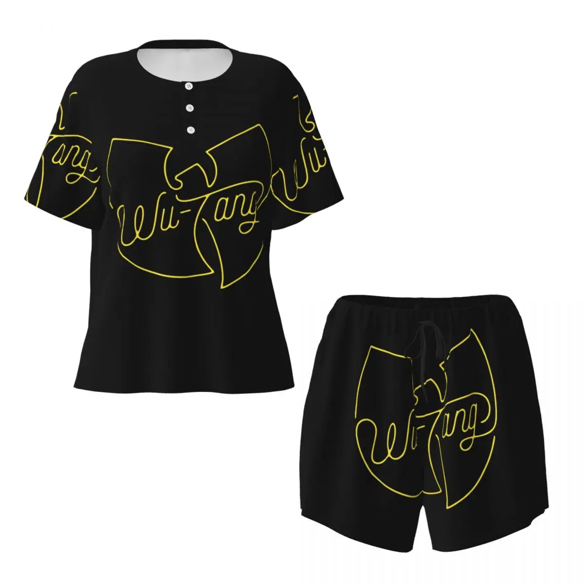 Wu Tang Clan Print Round Neck Short Sleeves Nightdress for Sleeping Sleepshirts Women Soft Pajama Set Short Pants