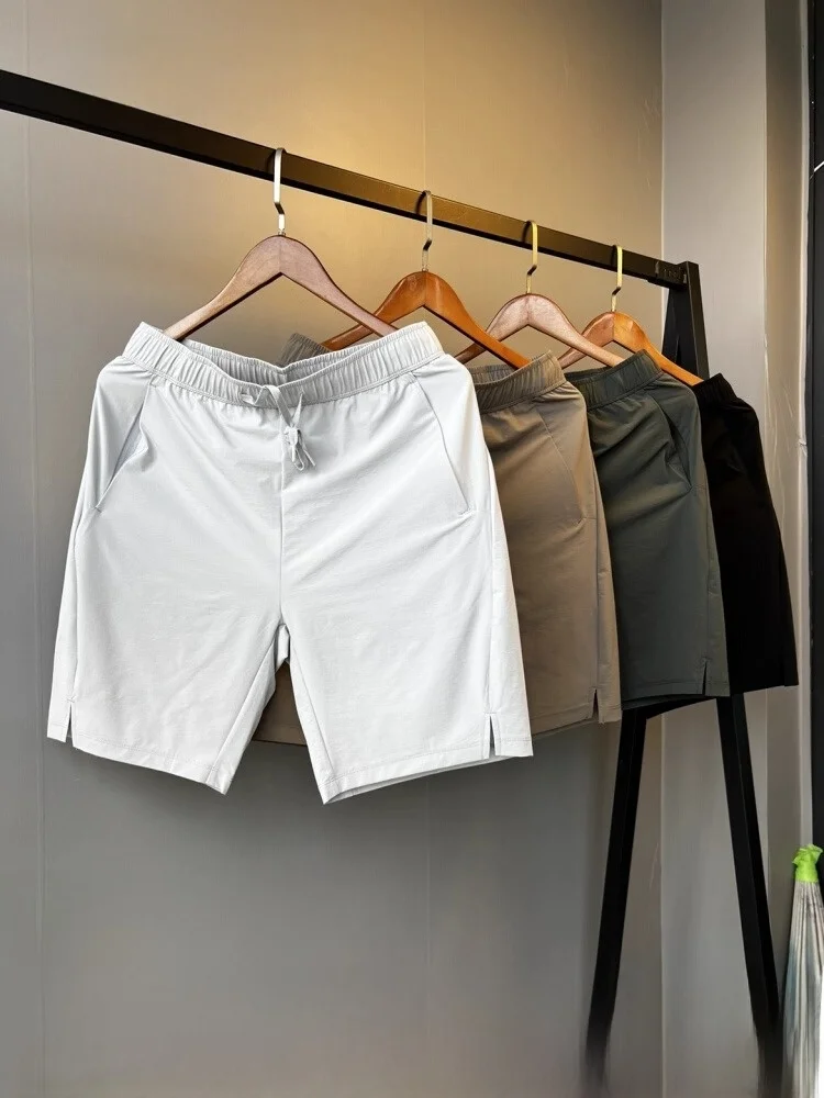 

Мужские летние спортивные брюки из высококачественного ледяного шелка, тонкие, длиной до колена, быстросохнущие, для активного отдыха, свободного кроя, повседневные, деловые