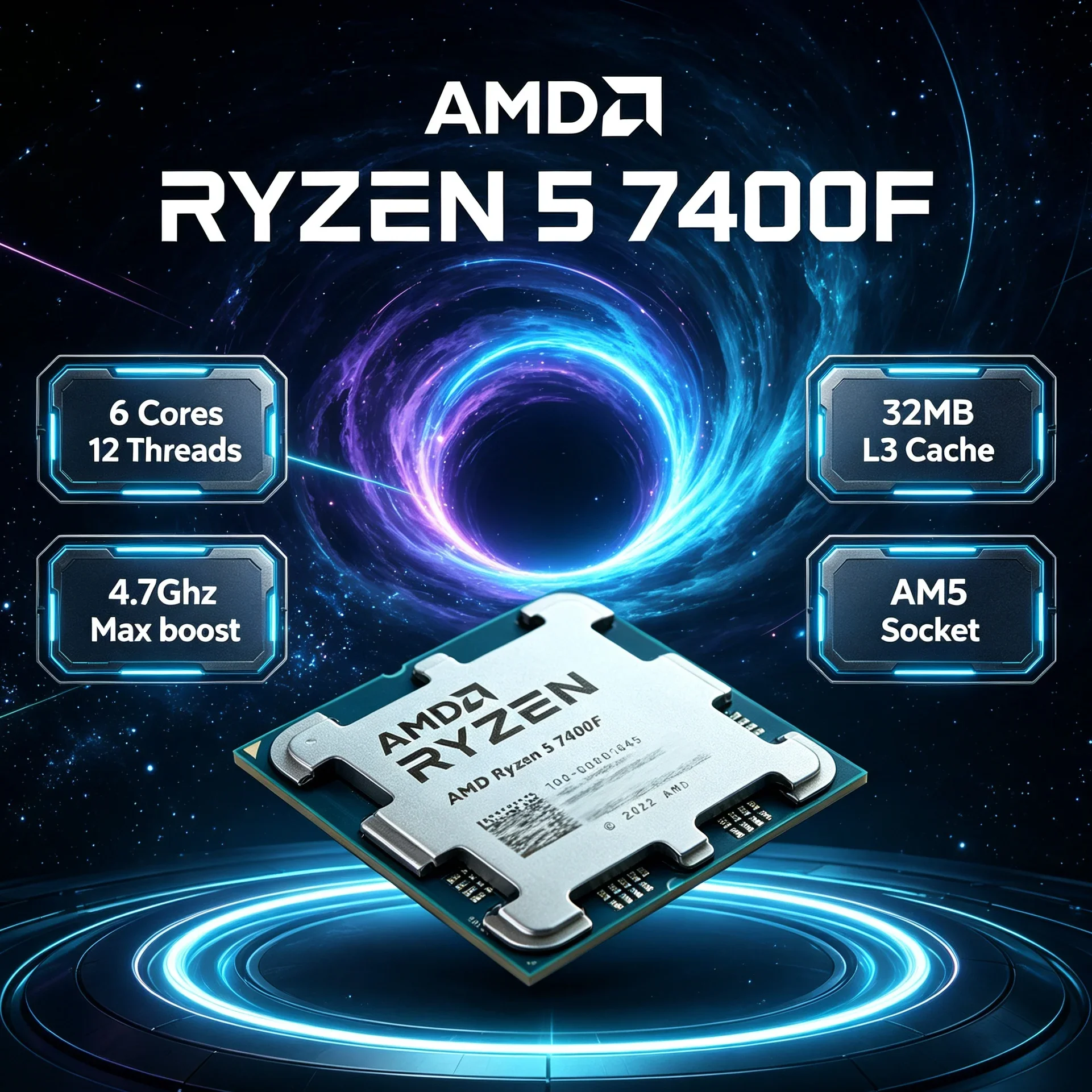 Processador de Jogos R5 7400F AM5 6 Núcleos 12 Threads Zen4 5nm 3.7GHz 4.7GHz 32MB Cache 65W para Montagem de PC Gamer de Baixo Custo