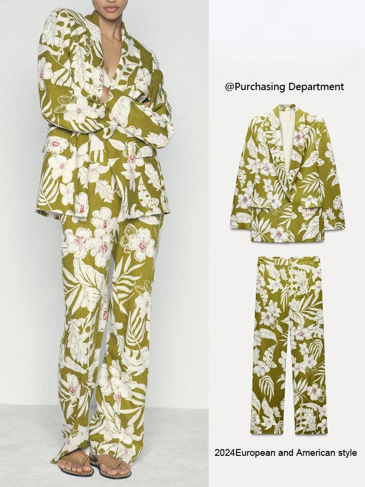 

New Summer Women's Suiting Jaet Floral Pants Faionable Set 2024 Seasonal Collection Ele Workwear Student orm
