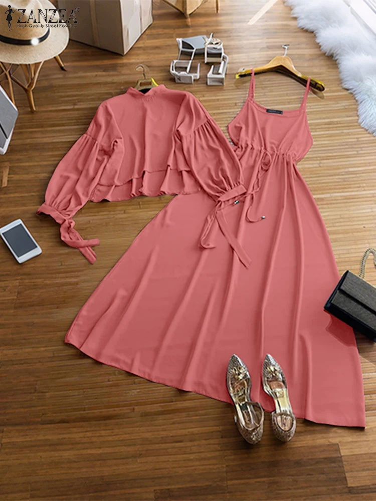 

ZANZEA, женская модная одежда, корейский стиль, офисные женские костюмы, топы с длинными рукавами, платье, 2025 г., однотонные повседневные свободные одинаковые комплекты