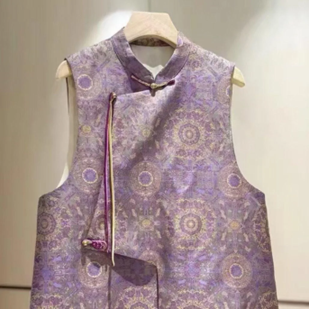 

Angora Red Song Brocade Vest for Women | Vintage Chinese Style Stand Collar & Diagonal Closure Sleeveless Jacket