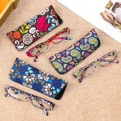 Fashion Men Women Reading Glasses With Pouch Ultra Light Resin Print Flower Magnifying Presbyopic Eyeglasses Vision Care