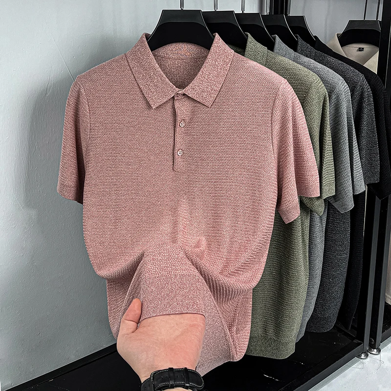 100% Lyocell Summer Breathable Reversible POLO Shirt For Men High-End Business Casual Thin Knitted Short-Sleeve Shirt