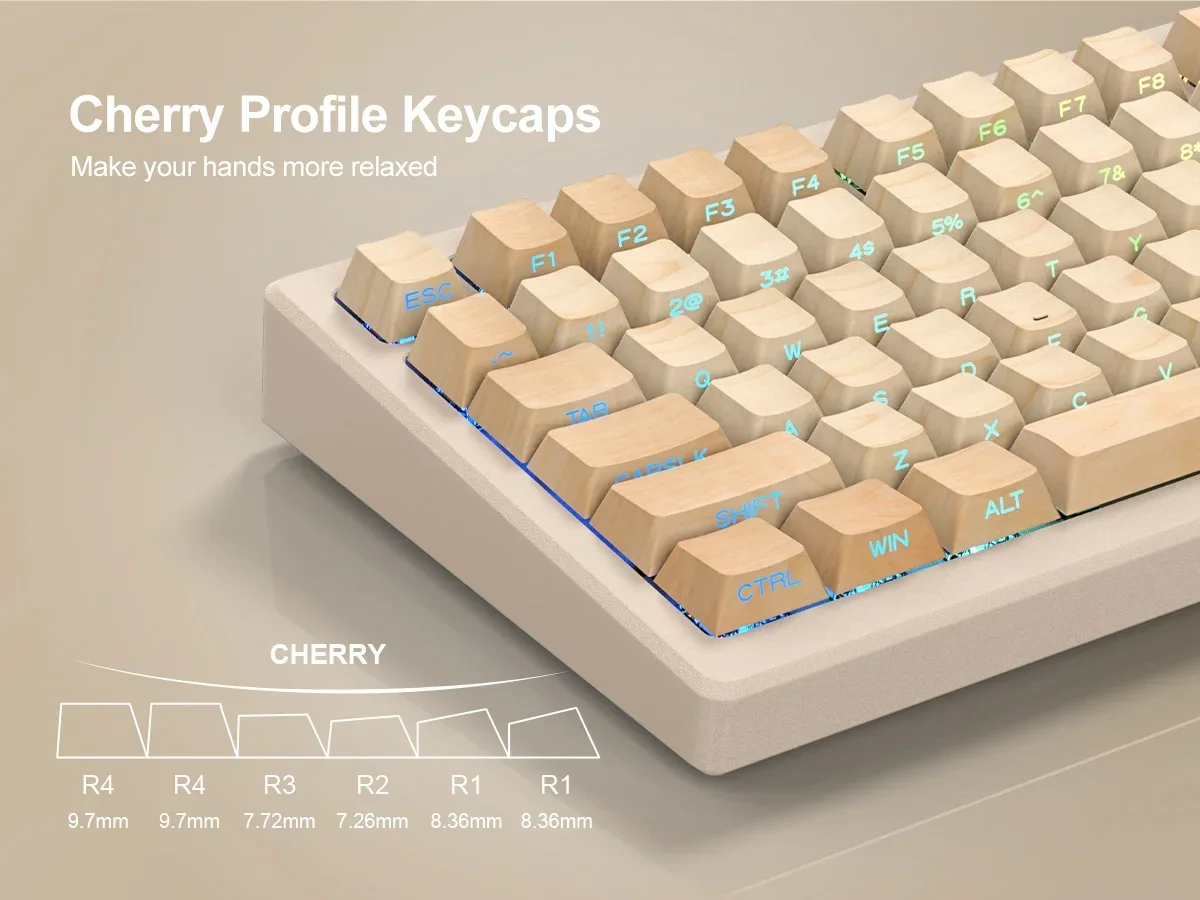 

QBYI 127 Keys Wooden PBT Keycaps Side Print Shine Through Dye-Sub Cherry Profile Keycap for Cherry MX Gamer Mechanical Keyboard