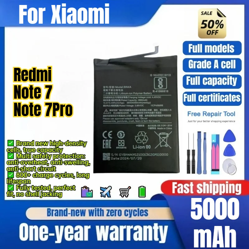 BN4A for Xiaomi Redmi Note 7/Note 7Pro Phone Battery 0 Cycle  High Capacity Battery Replacement Bateria Grade A Cell with Tools