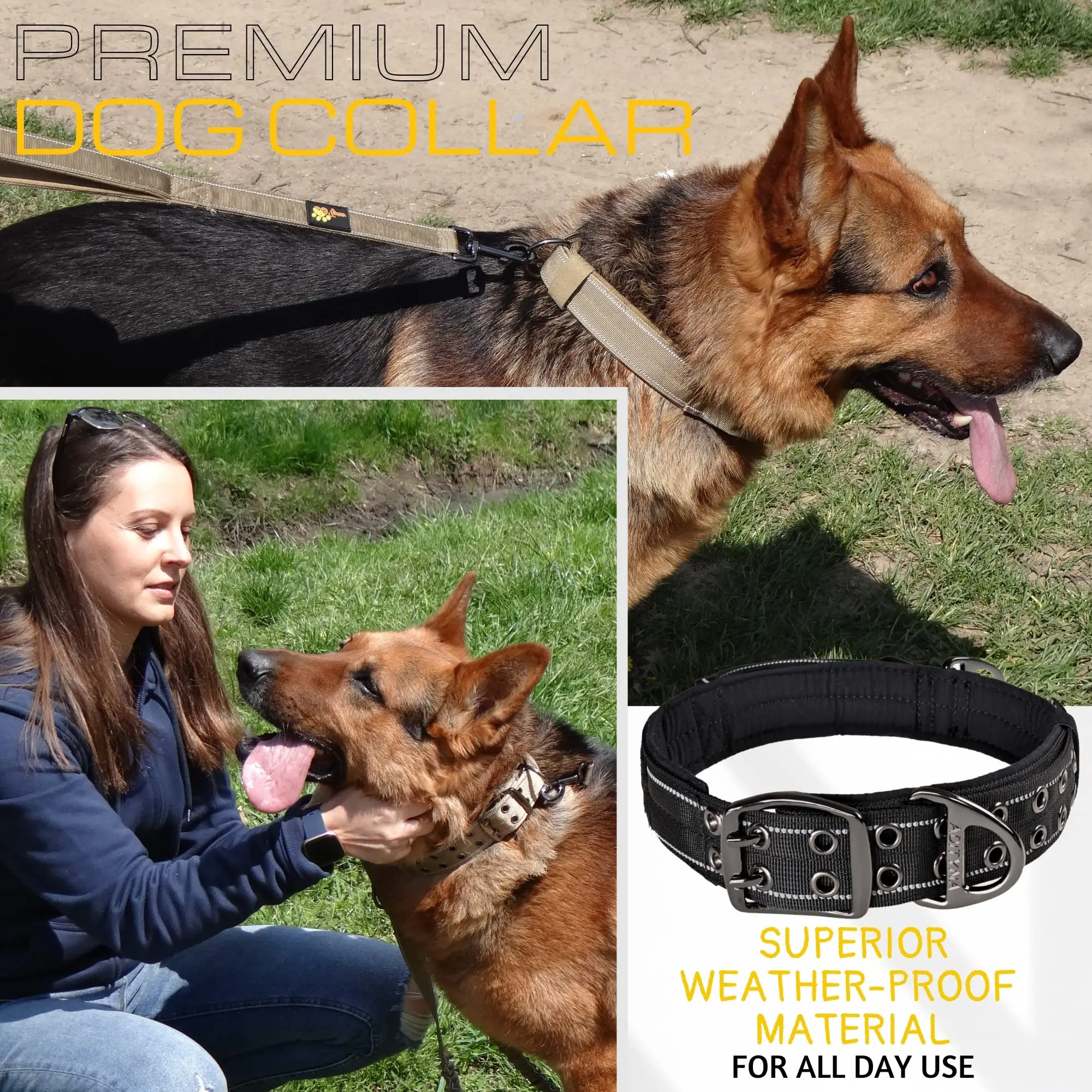 Reflective Heavy Duty Dog Collar with Handle - Thick and Durable Collar for Large Dogs, Ideal for Training, Walking, or Hunting