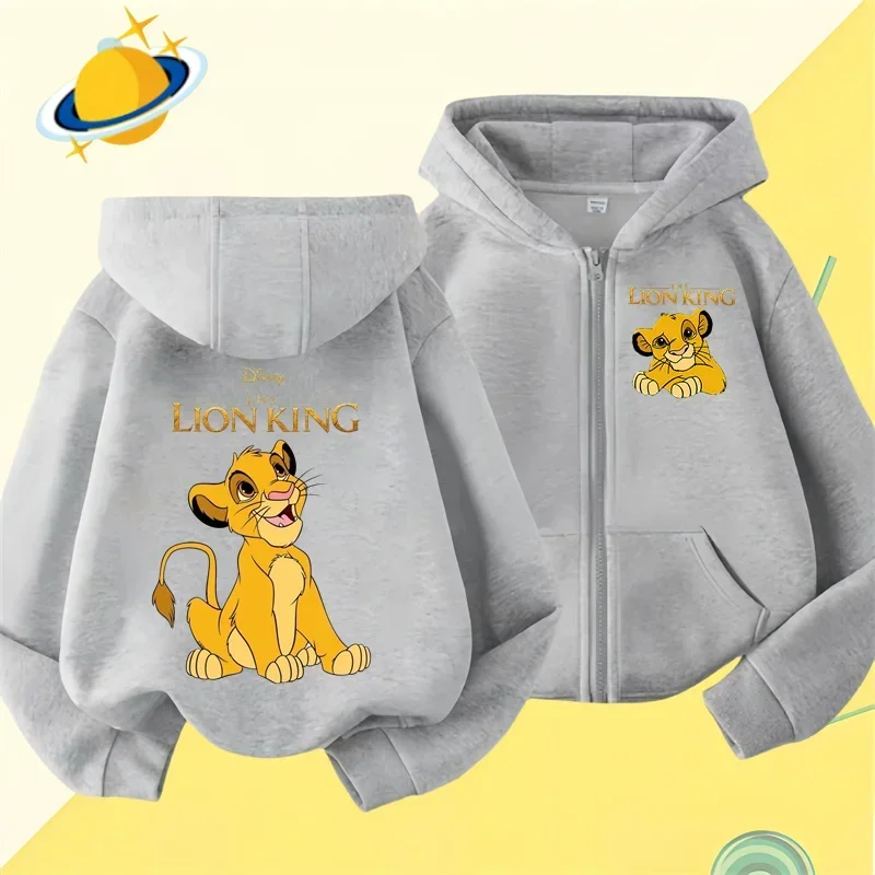 Lion King Kids zipper hoodie Cartoon Print Disney Fall Winter long-sleeved sweatshirt Casual top Boys Girls clothing sweater