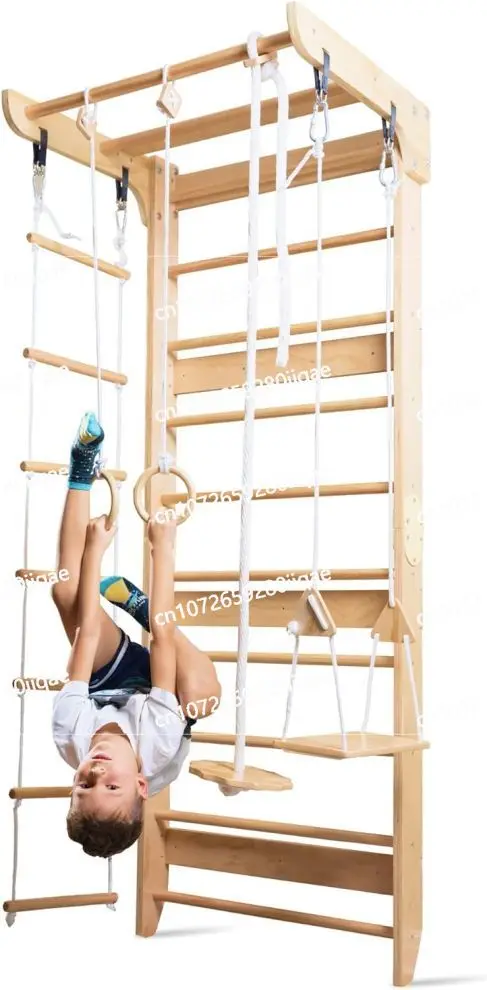 Gym Set with Rock Wall & Rope Ladder (Ages 3-12,EN71/ASTM Certified Wall Climbing Frame - Multifunctional