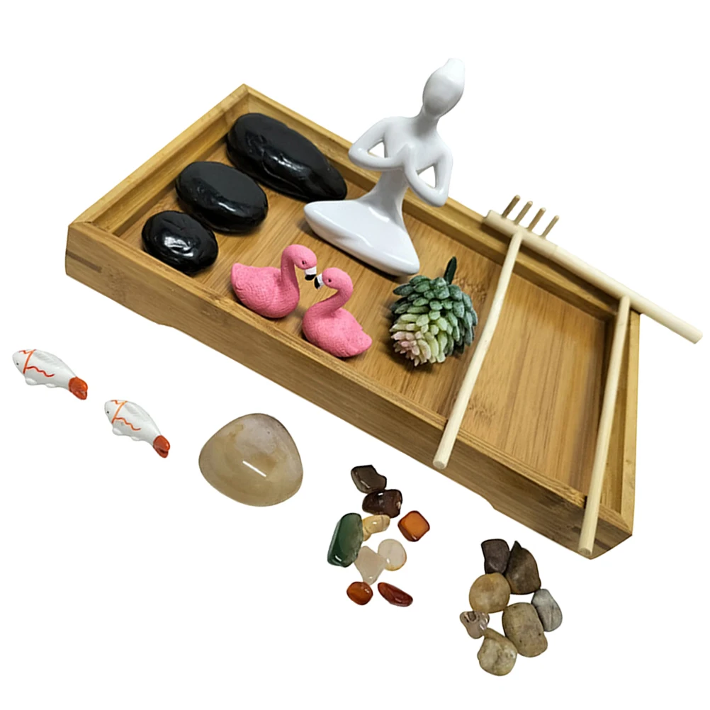 

Bamboo Zen Garden Kit Mini Decorations Sandbox Ornaments for Desk Home Office Perfect with Pebbles Stones Sculptures Sand Table
