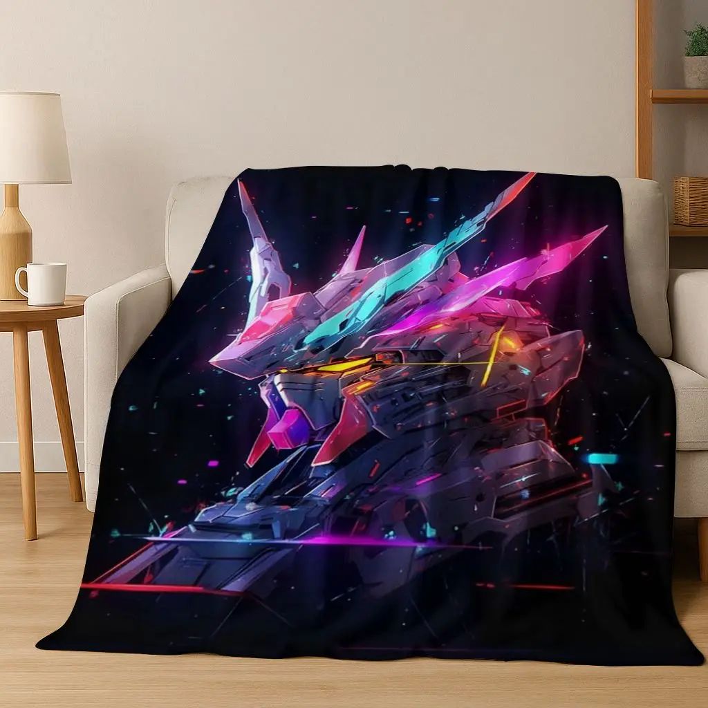 

2026 New Gundam Cartoon Robot Flannel Blanket,Warm and Cozy Soft Throw Blanket for Home Bedroom Bed Sofa Picnic Office Cover