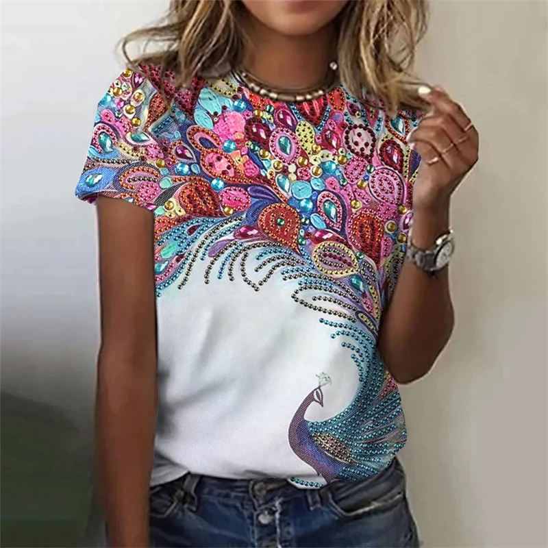 Mode été coloré Graffiti impression 3D T-shirts femmes Streetwear décontracté Y2k à manches courtes t-shirt col rond T-shirts hauts vêtements