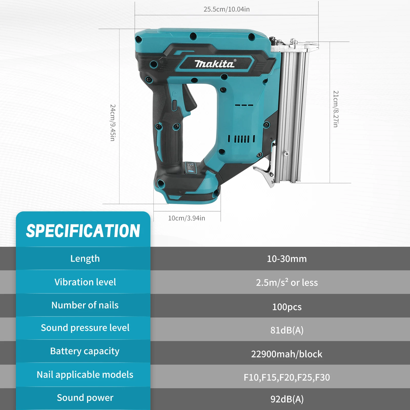 Makita F30 Low Sound Pressure Brad Nailer 92dB Output Compatible With Makita 18V Battery Outdoor Construction Wood Hand tools