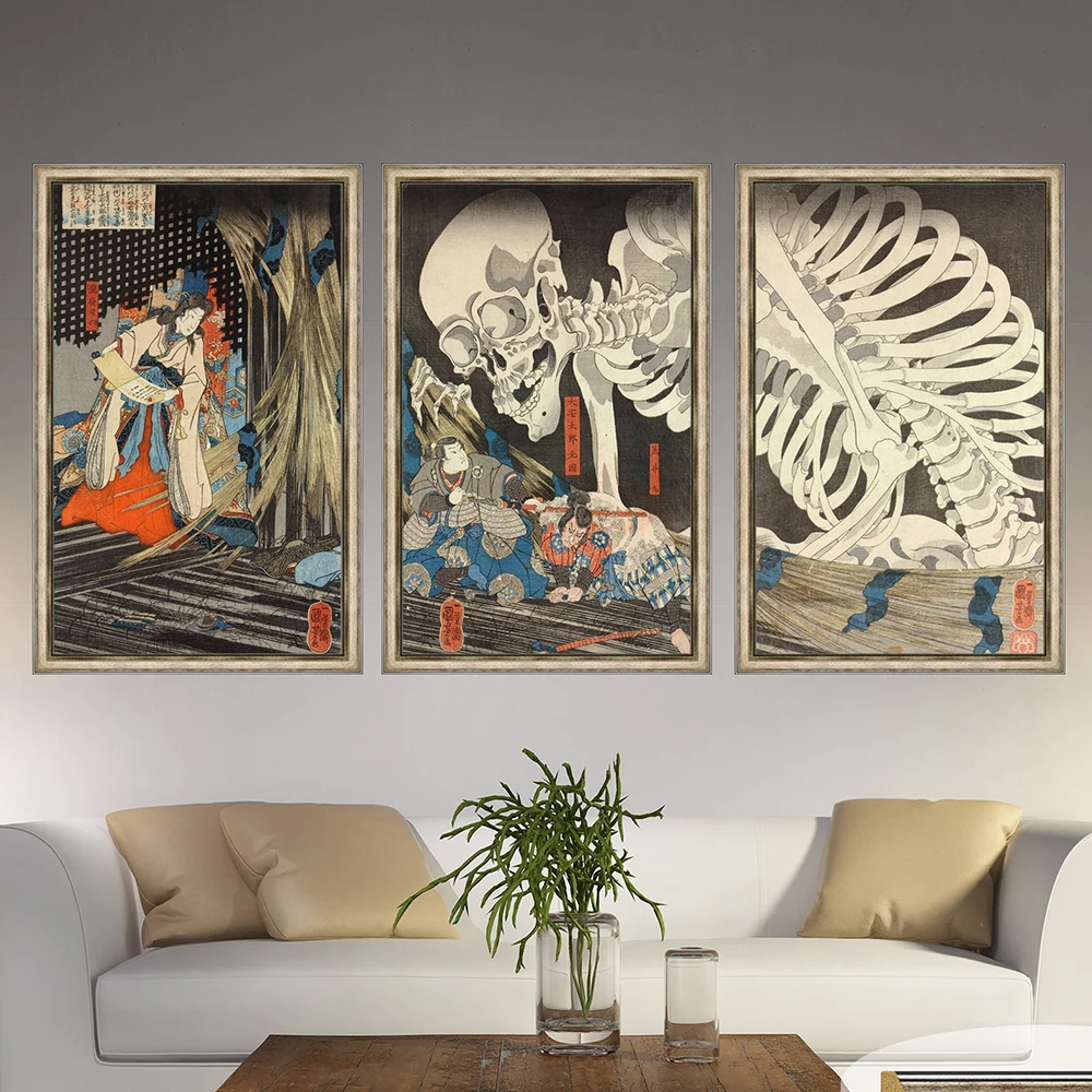 The Witch and Skeleton Spectre Ukiyo-e Poster Print Canvas Art Utagawa Kuniyoshi Takiyasha Vintage Japanese Painting Wall Decor