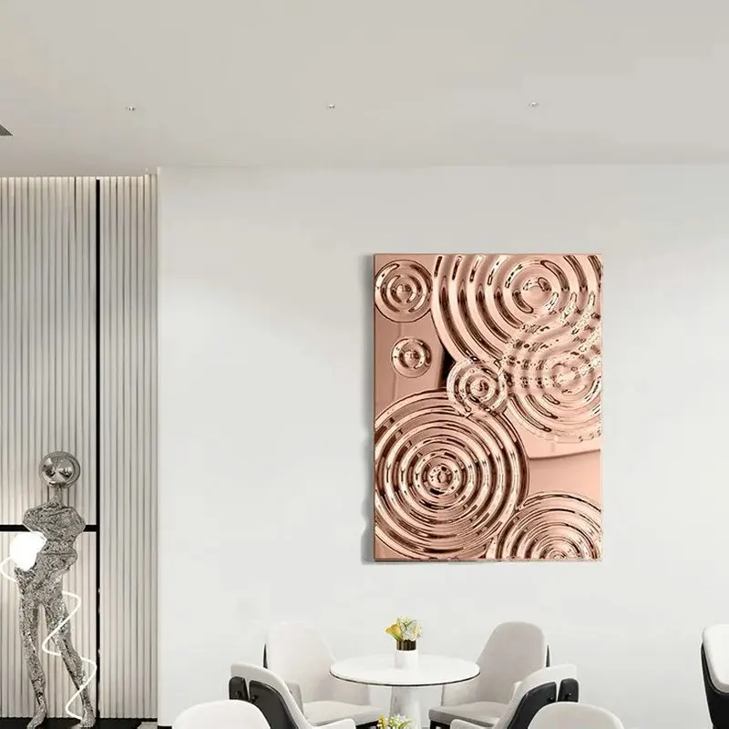 Rectangle Ripples stainless steel wall sculpture, living room bedroom villa wall decoration, simple indoor wall hanging ZY415RG