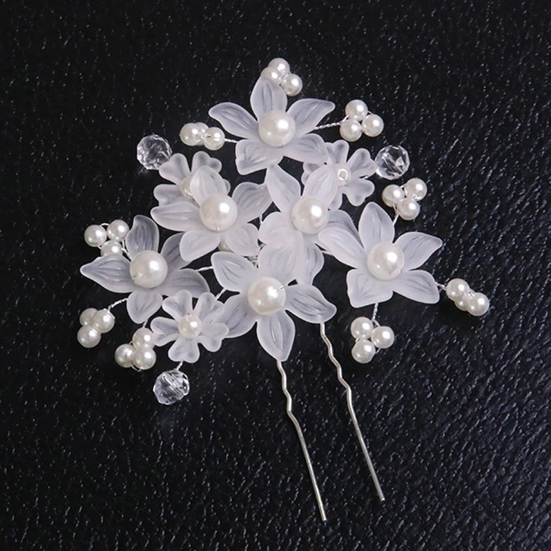 Handmade Red White Pearl Flower Wedding Hairpins Crystal Beaded Bridal Hair Pins Sticks For Women Girls Hair Jewelry