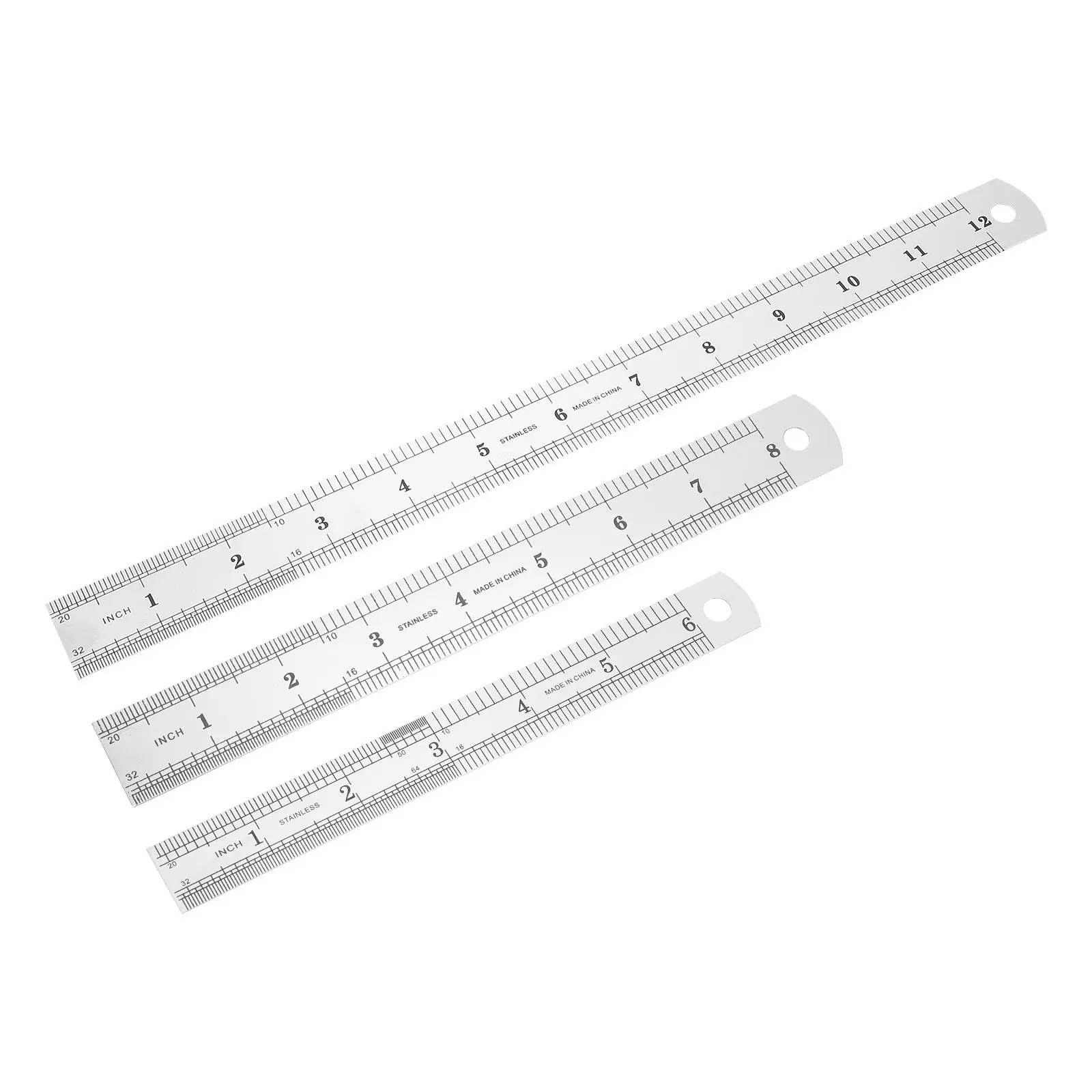 3Pcs Premium Thickened Stainless Steel Ruler Lightweight Portable Double Side Scale Ruler for Drafting Engineering Office