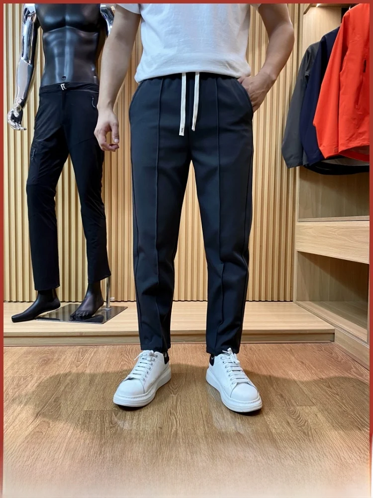 

High-End Men's Faion Pure Color Simple Elastic Waist Loose Straight Casual Pants Skin-friendly Comfortable Spring...