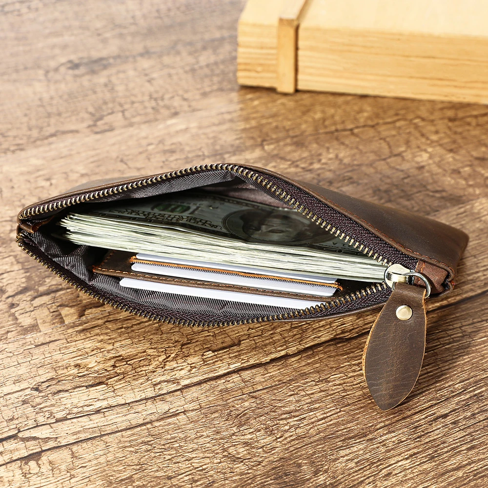 Vintage Long Wallet for Man Zipper Pouch with Card Case for Paper Money Coins Keys Tickets Passport Purse Leather Clutch Wallet