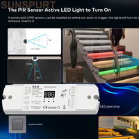 PIR Motion Sensor Stair Light Controller With Push Dimming SPI Controller Drive 28 Kinds IC Digital RGB white LED Strip DC 5-24V