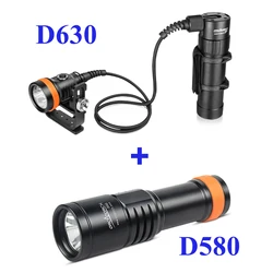 ORCATORCH D630 Diving Flashlight+D580 Diving Torch Powerful Scuba Underwater Lantern IP68 Professional Technical Canister Light