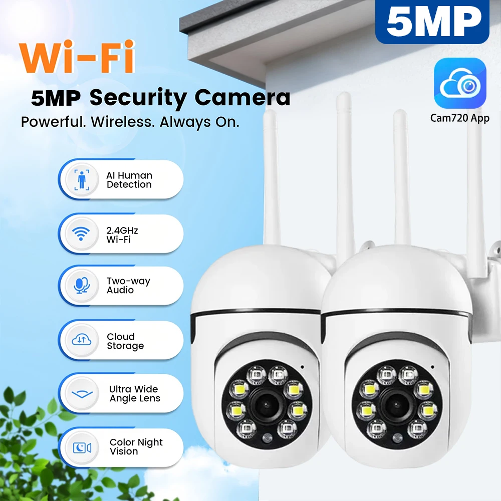 

Уличная Wi-Fi камера Cam720 5 МП с функцией PTZ, автоматическим отслеживанием, двусторонней аудиосвязью, обнаружением людей и детей, для внутреннего и наружного видеонаблюдения