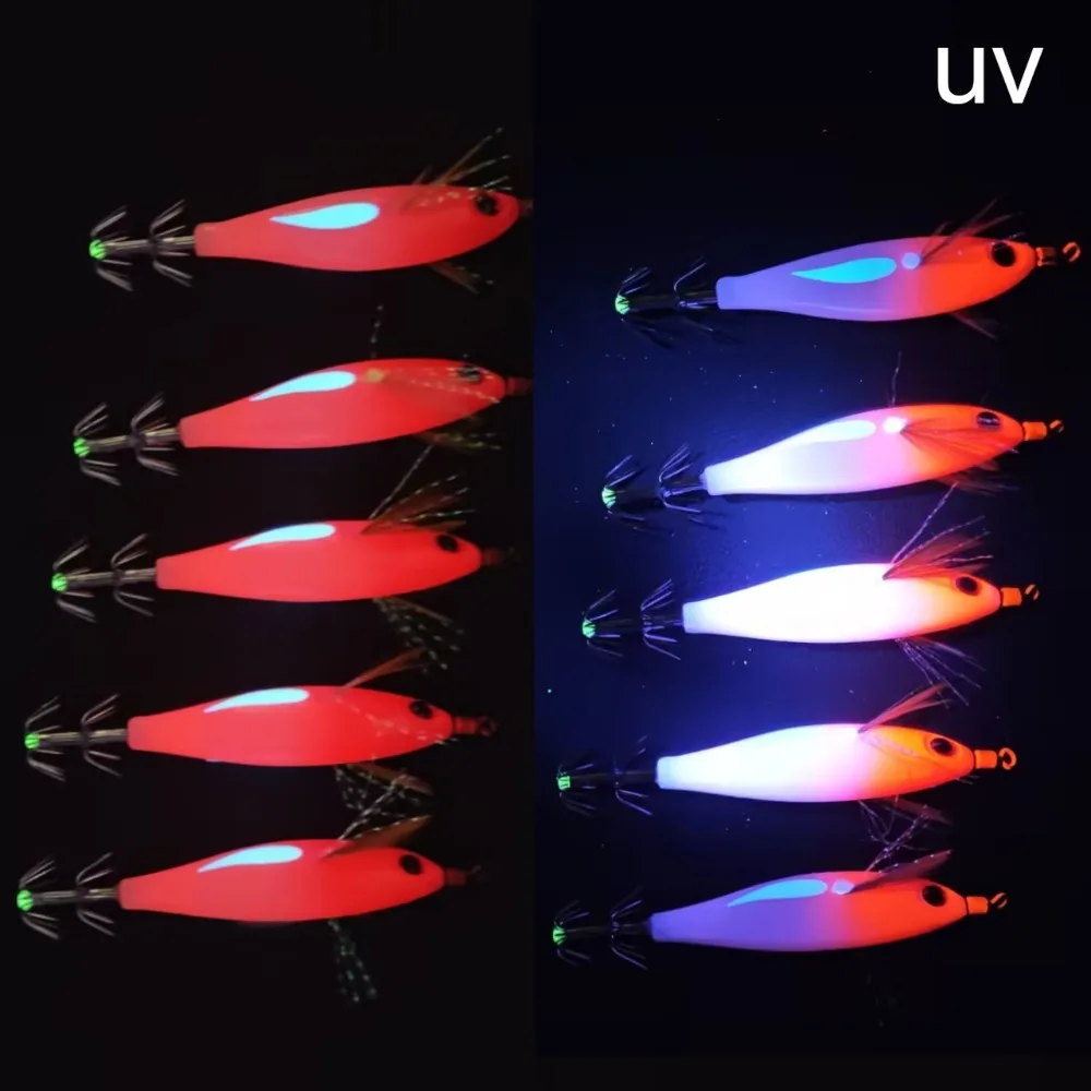 5Pcs/Box Luminous Horizontal Squid Jig Egi Set Simulation Shrimp Fishing Lure Glow in Dark Cuttlefish Octopus Tackle Bait view 5