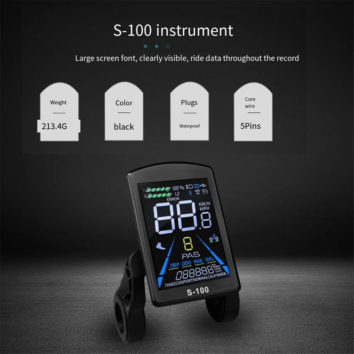 AFHTC-Electric Bicycle Display S-100 LCD Display Control 24V - 72V Speed Meter 5pin Speedometer Waterproof Connector