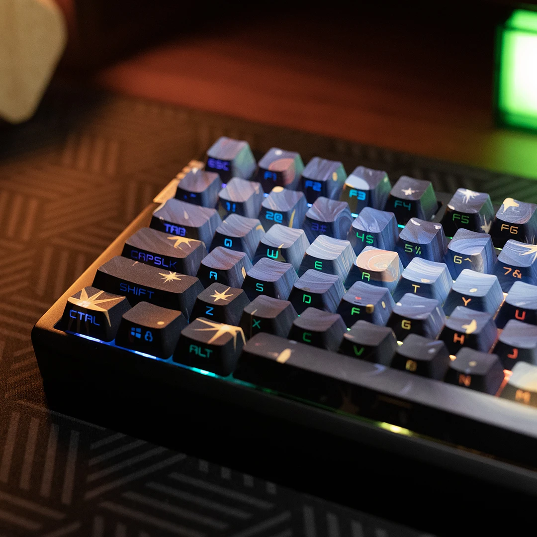 PBT Keycaps Starry Sky Space Element Side Double Shot Shine Through Keycaps Cherry Profile for Mechanical Keyboard Keycap