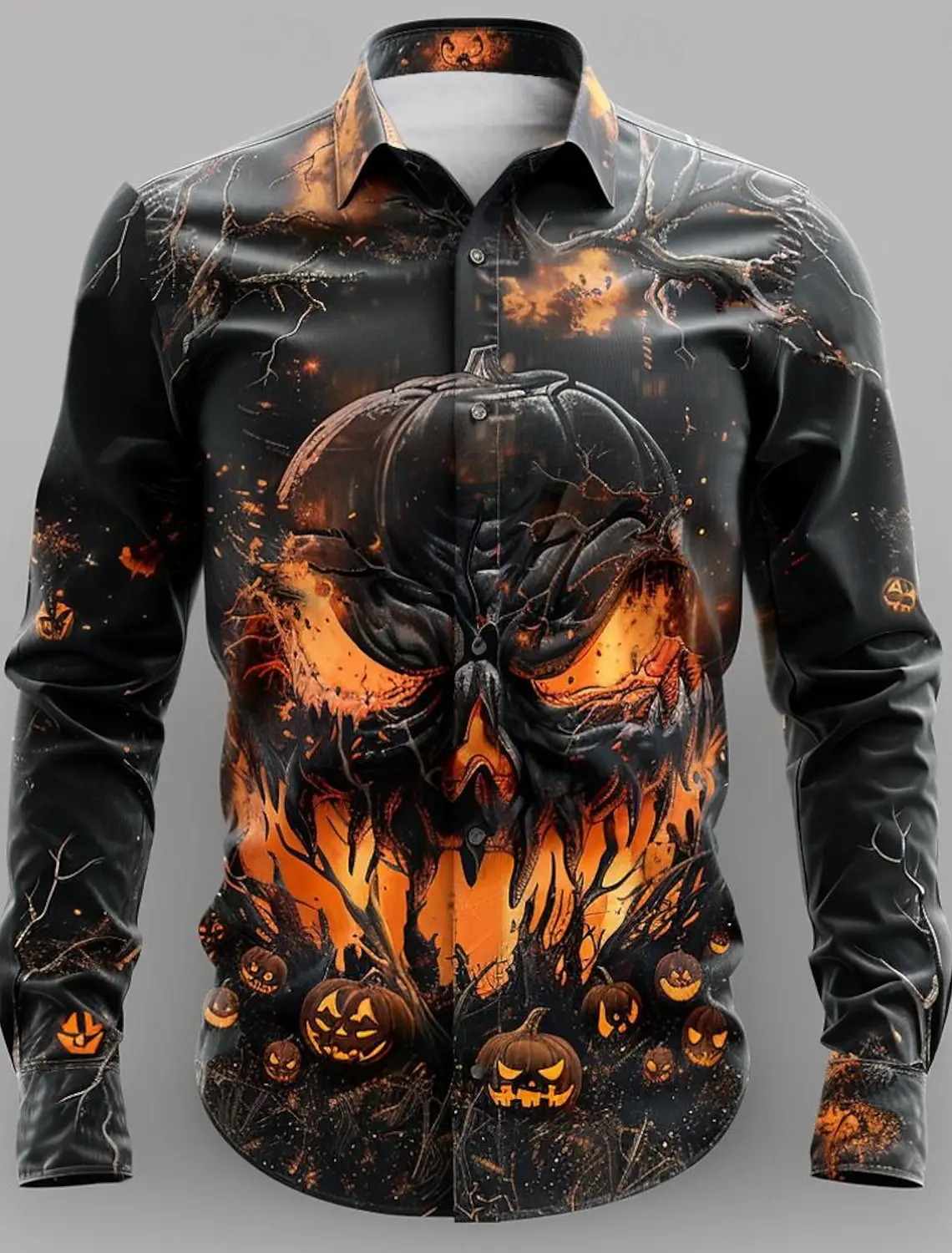 Halloween Horror Men\'s Button Up Shirt Long Sleeve Party Evening Wear Fall Winter Spring Summer Long Sleeve Shirt Collar