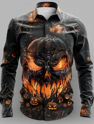 Halloween Horror Men's Button Up Shirt Long Sleeve Party Evening Wear Fall Winter Spring Summer Long Sleeve Shirt Collar