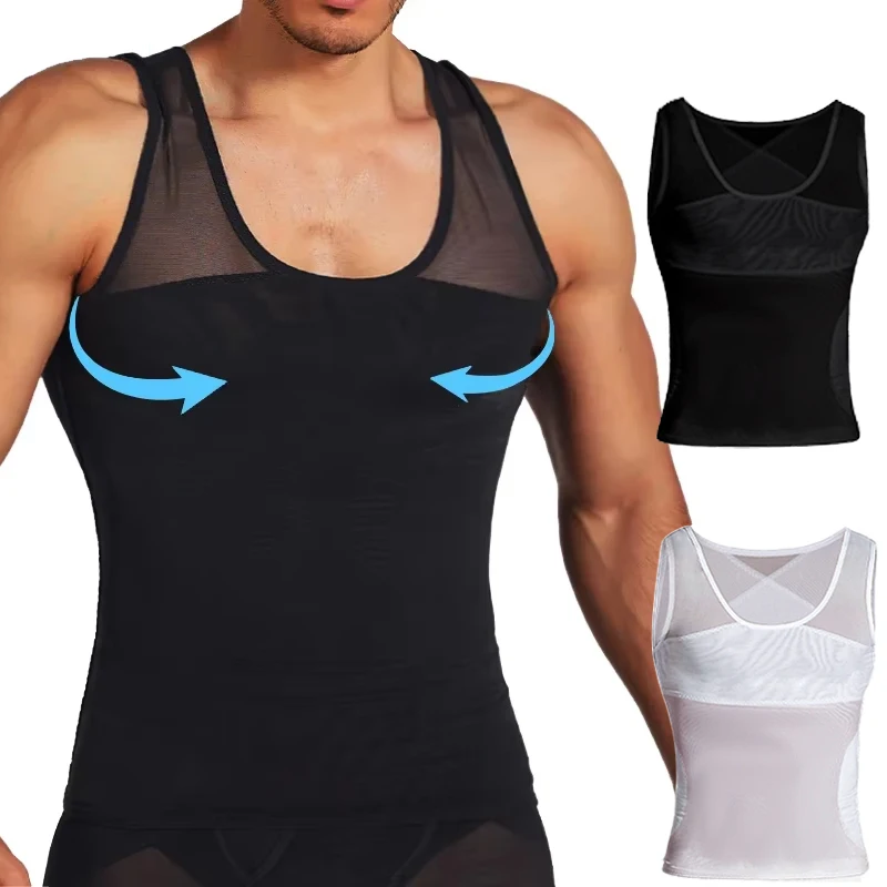 Men's Compression Tummy Control Body Shaper Tank Top Vest Undershirt Tops Shaping Sweatshirt Hide Gynecomastia Chest Shapers