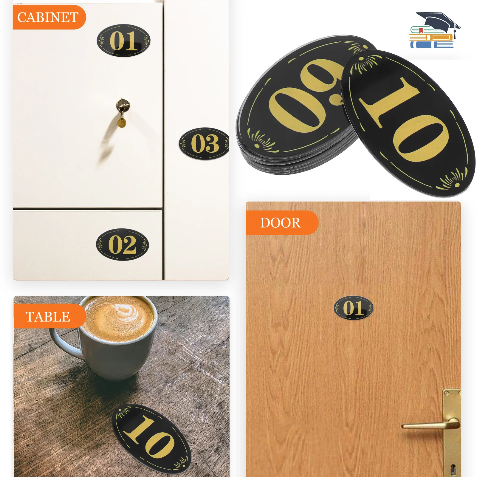 

10Pcs Locker Number Plates Plastic Adhesive Stickers for Room Door Table Signs Office Gym Hotel Cabinet Identification