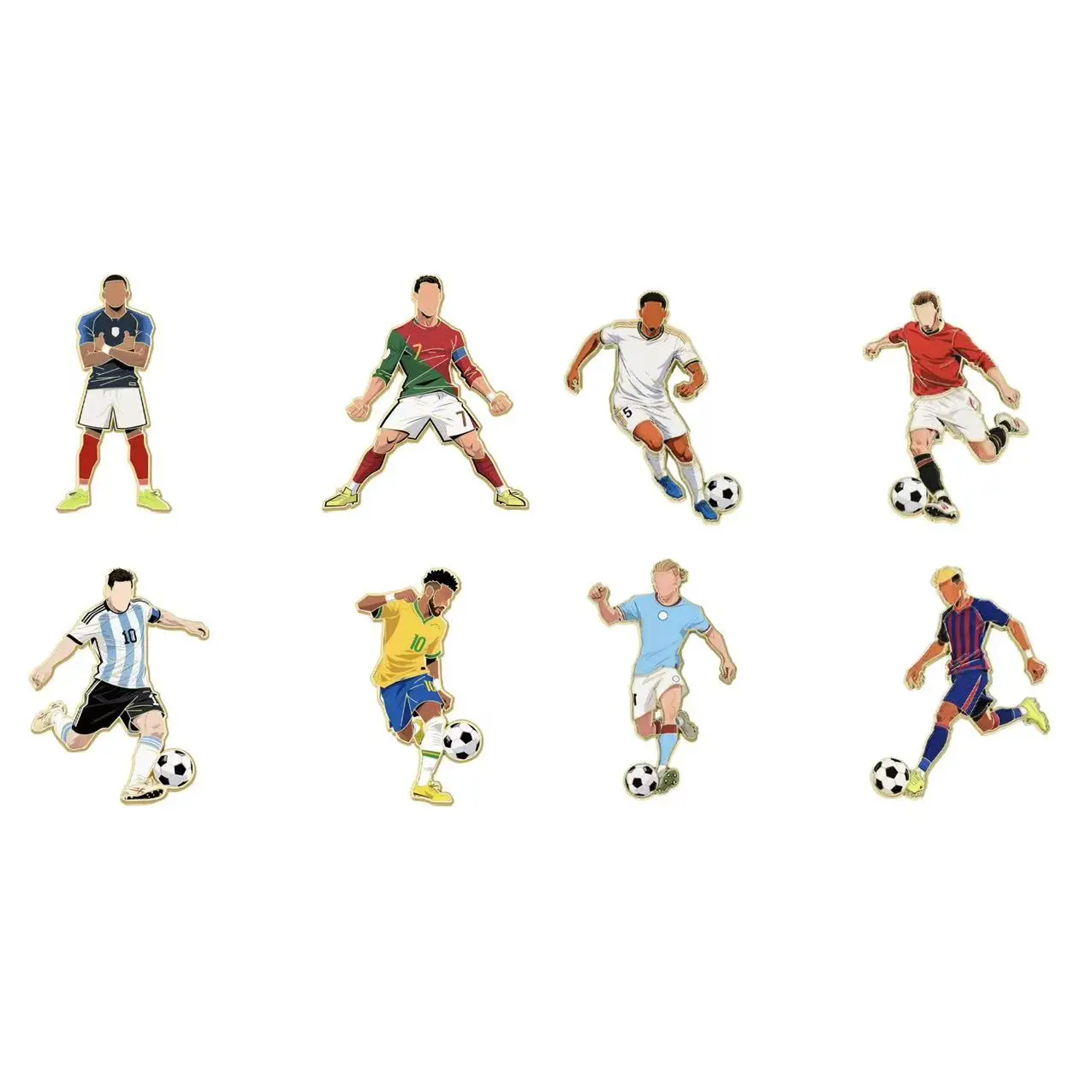 4/8PCS Cartoon Football Star Enamel Brooches Lapel Pins Number 7 Player Action Creative Soccer Club Badge Jewelry Gift For Frien