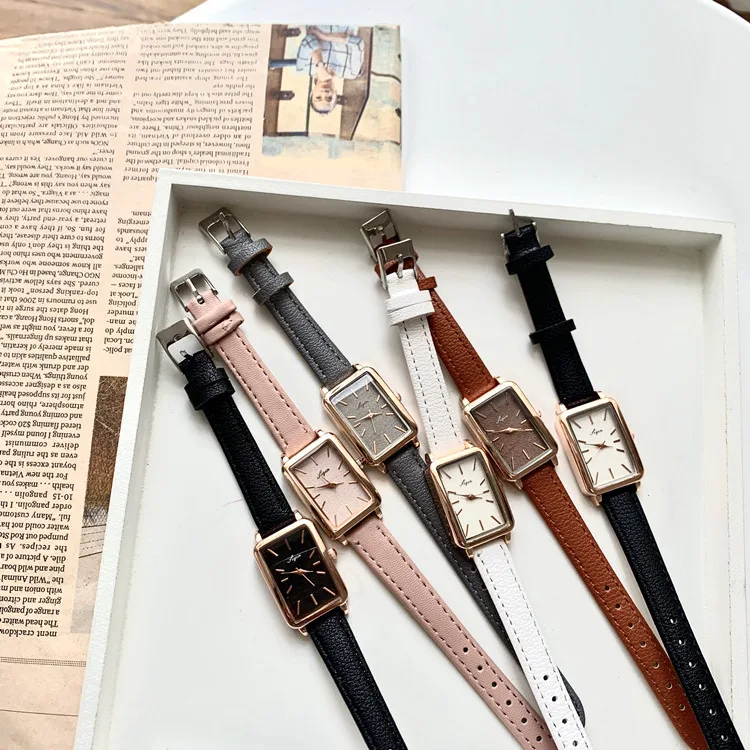 

Fashion Retro Simple Chic Quartz Leather Strap Rectangle Watch Casual Retro Luxury Small Square Wheat Ear Printing Women Watch