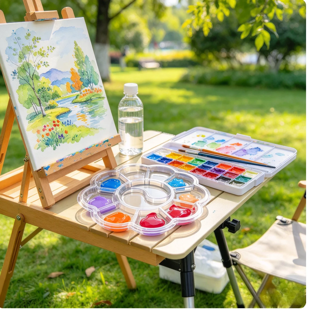 Disposable Color Palette, Wash Free Watercolor Art Kindergarten DIY Painting, Transparent Plum Blossom Pigment Color Palette