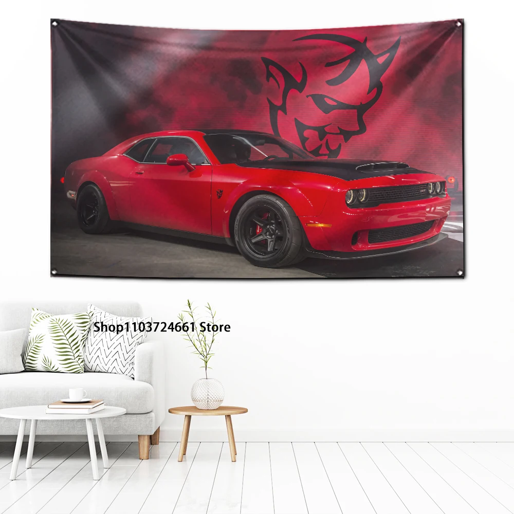 60x90cm SRT Hellcat Demon Dodge Challenger Flag Polyester Digital Printing Banner for Garage Wall Art Out Door Decoration