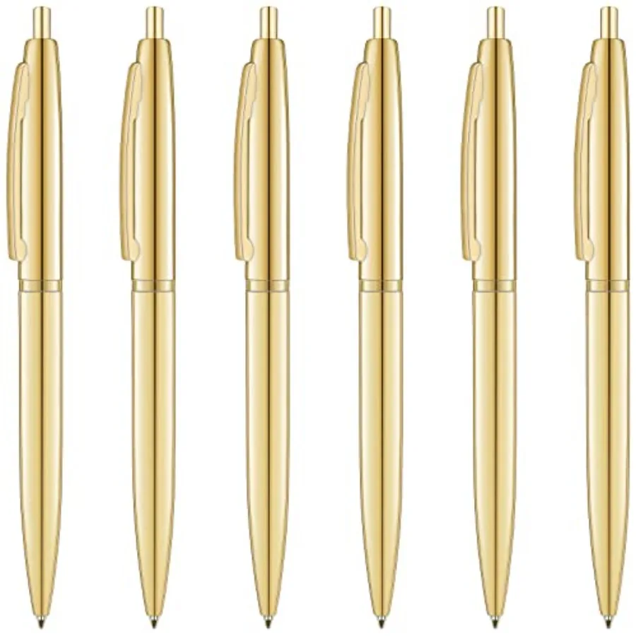 

6 Pack Gold Click Ballpoint Pens - Black ink Medium Point 1 mm,Metallic Retractable Pen Nice Gift for Business Office Students