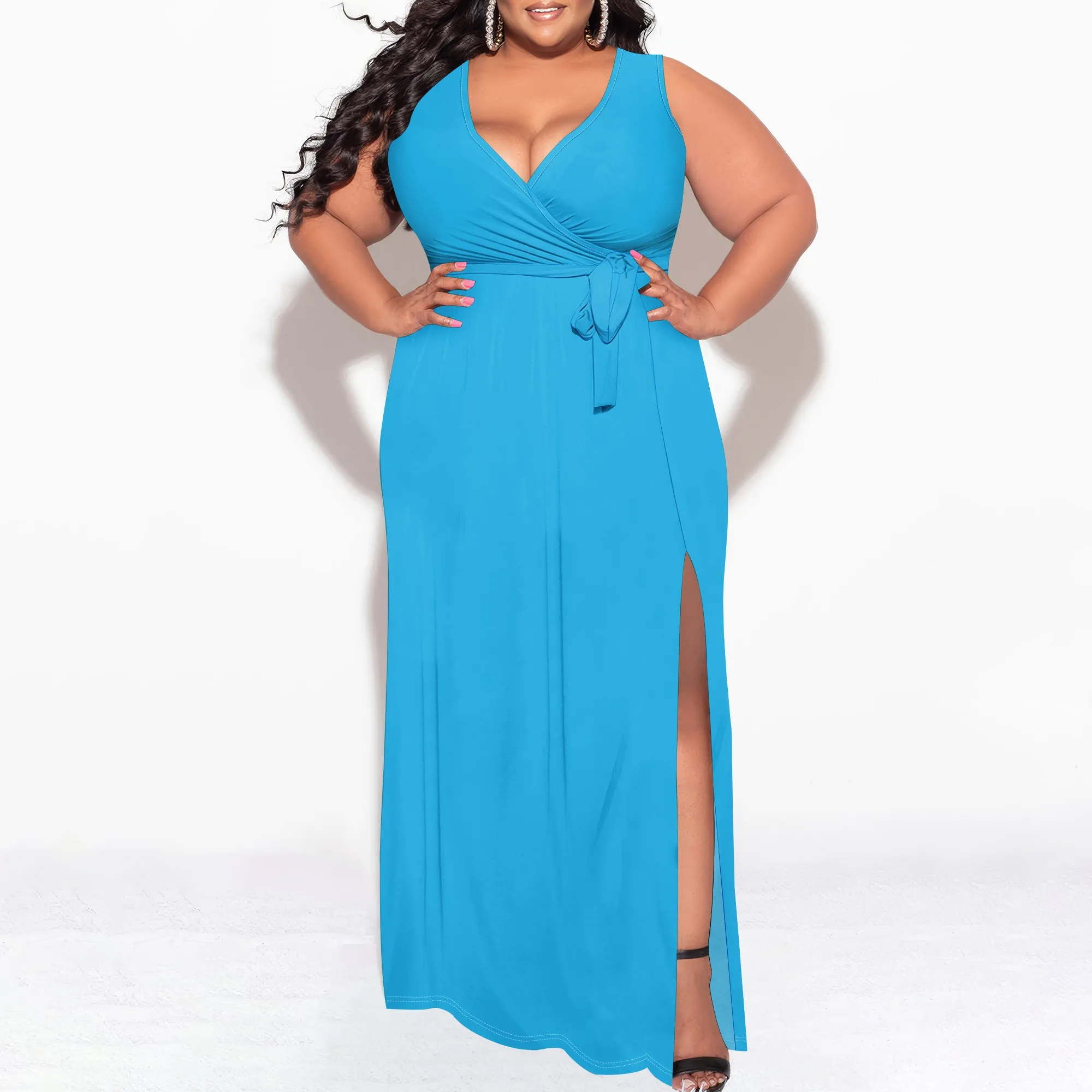 

Women's Summer Sexy Deep V-Neck Side Slit Dress Casual and Fashionable Sleeveless Cocktail Party Evening Dresses