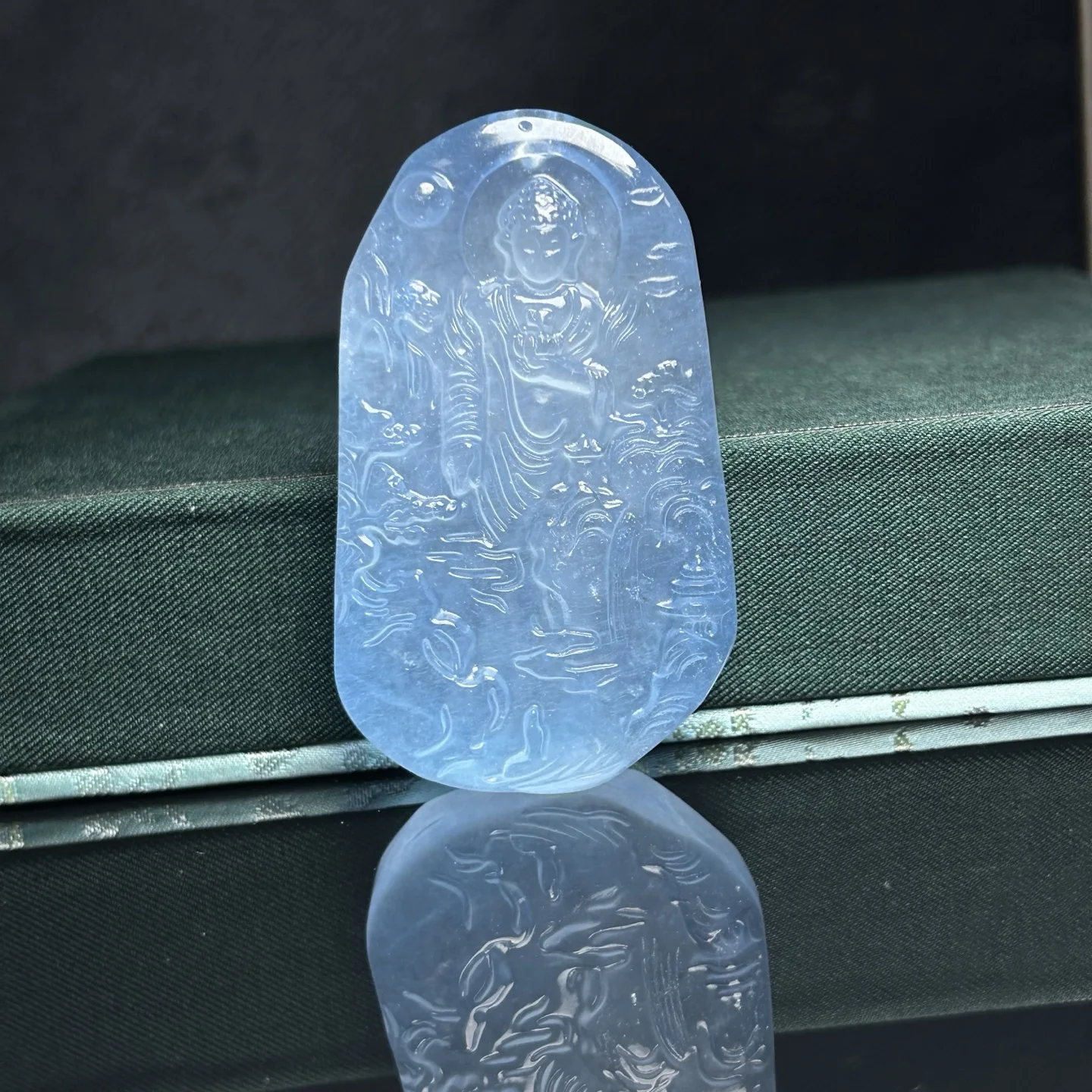 Certified Nature Green Jade Jadeite Carved Buddha Dragon Pendant&Necklace
