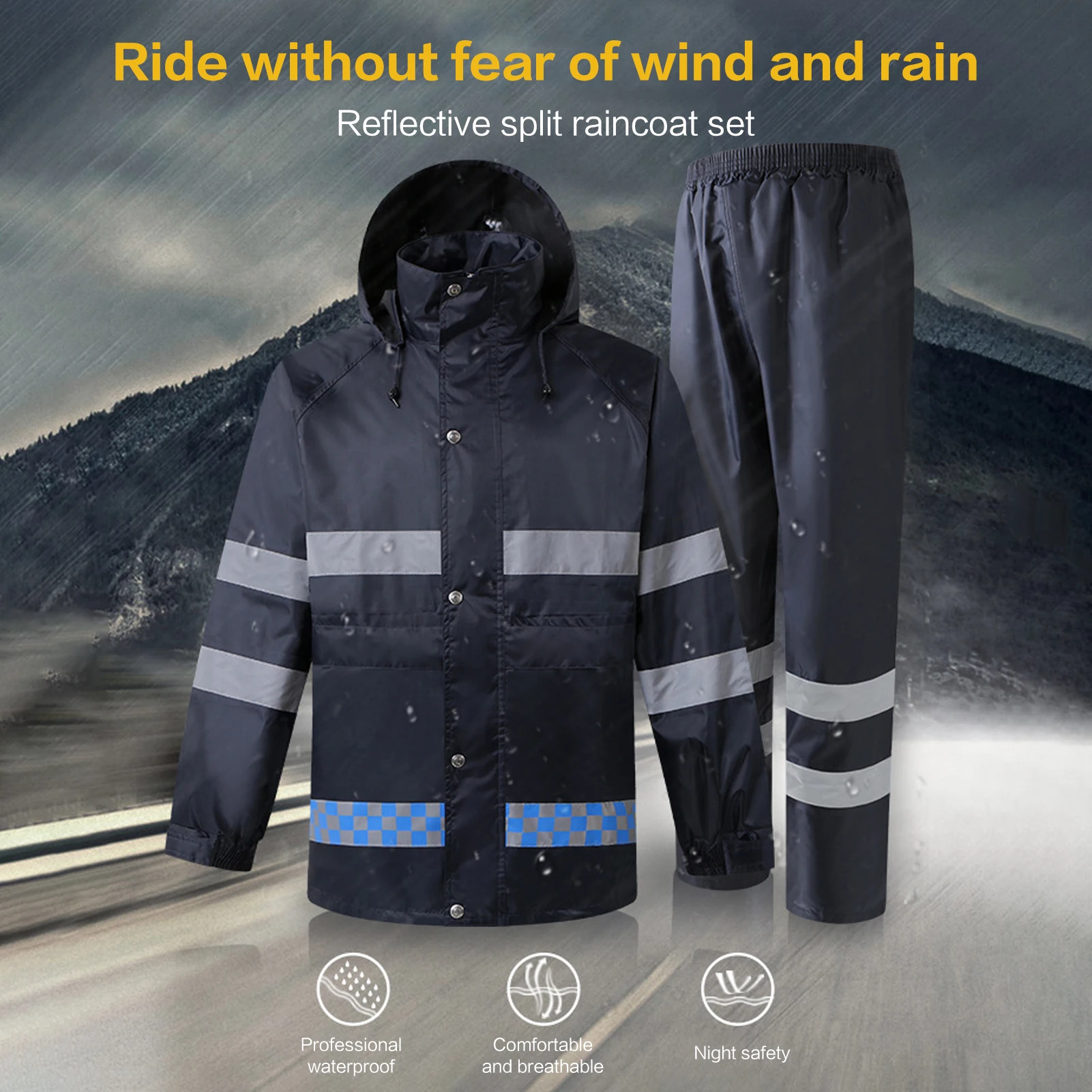 Jacket Hooded Rainwear Motorcycle Cycling High Visibility Reflective Safety Rain Coats Cover Men Rain Poncho Outdoor Waterproof