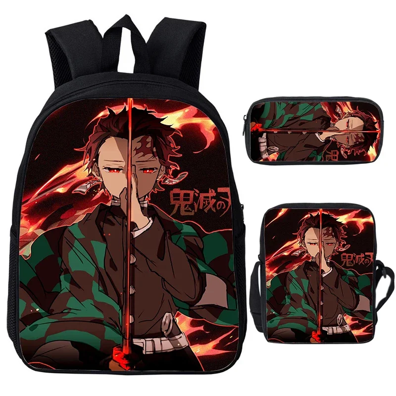 Sac à Dos Cosplay de Demon Slayer Kamado Nezuko pour Fille et Garçon, Cartable d'École de Dessin Animé Kimetsu No Yaiba, Ensemble de 3 Pièces