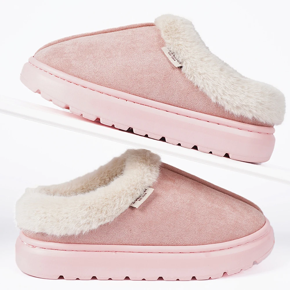 Litfun-Zapatillas mullidas con plataforma para mujer, zapatos de algodón de felpa de alta calidad para invierno, Zapatillas de casa de piel para mujer, chanclas peludas cálidas