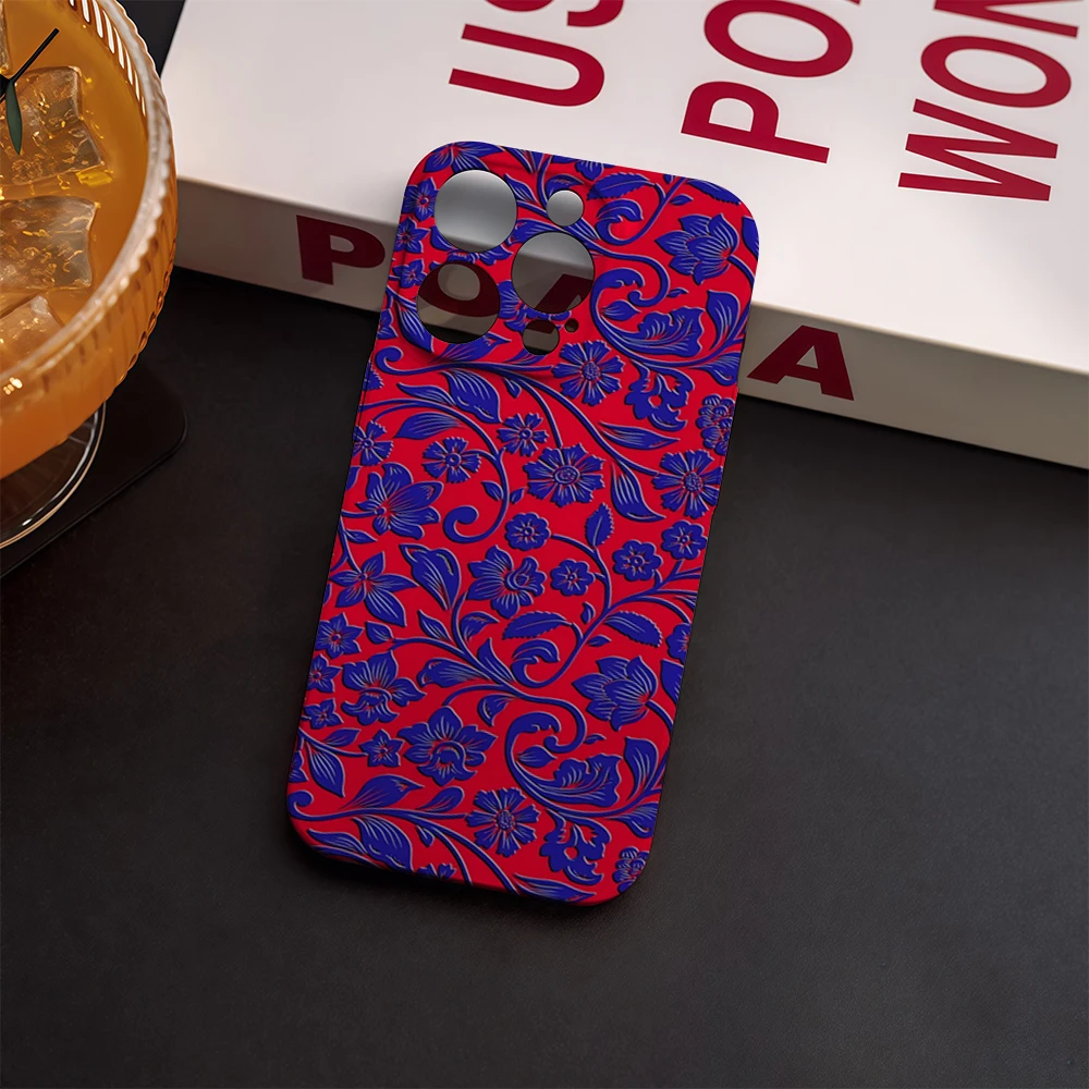 Casing HP Red & Blue Florals IPhone17 Must-Haves untuk IPhone 17 16 15 14 13 HD Hard Single Layer Tough Case
