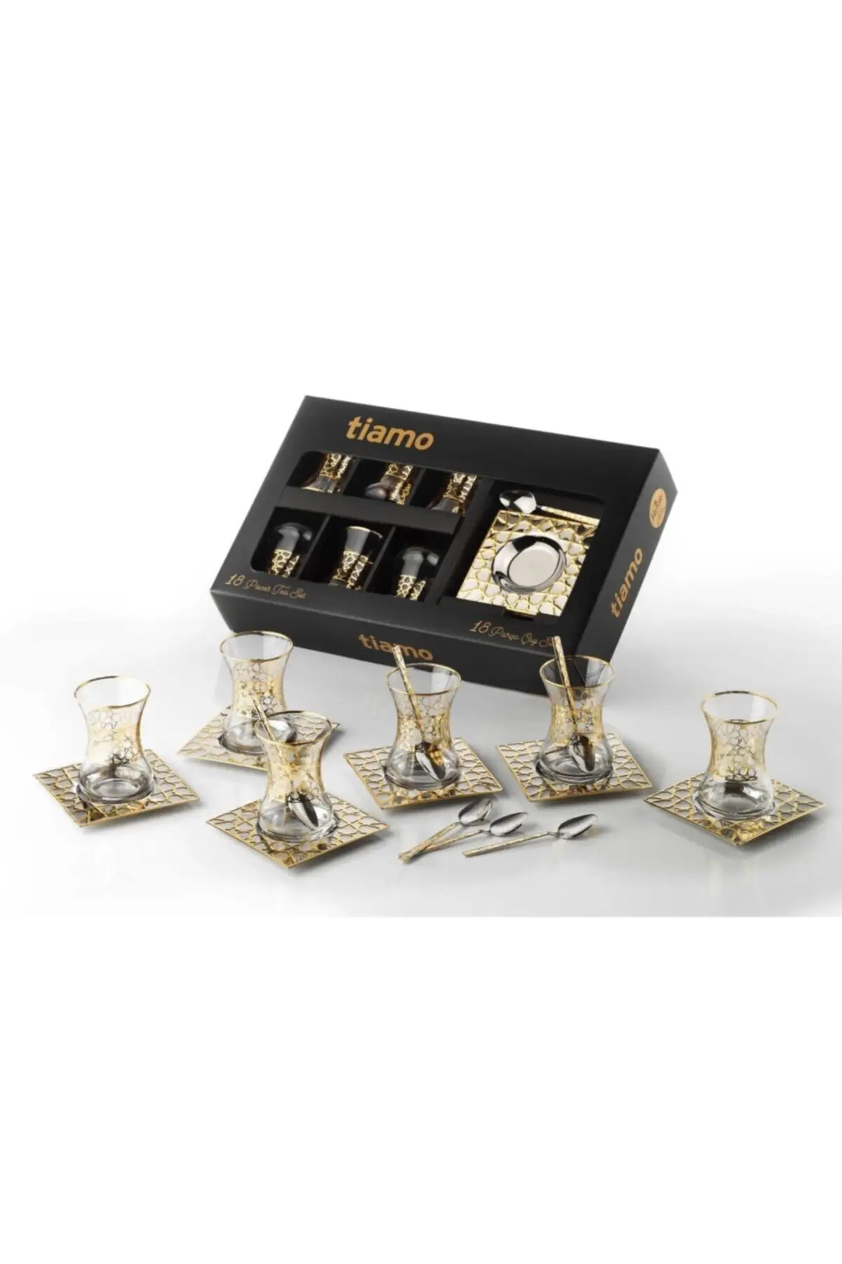 

DOLBOVI 18 Parça Seljuk Tea Set (gold) English Tea Glass Cup